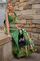 Green shaded leheriya silk saree with aqua finish weaving saree | Silk Saree | Shaded leheriya style Saree